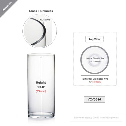 WGV Cylinder Vase Bulk, Width 6", Height 14", Clear Glass Container Terrarium Candle Holder for Wedding Centerpiece, Party Event, Home Decor, 6 Pieces