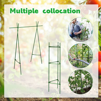 10 Packs Tomato Cages for Garden Support Up to 48" Tomato Plant Stakes Support with Adjustable Snap Arms Clips Plastic Coated Alloy for Outdoor Beans Potted Climbing Plant Supplies(Green)