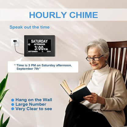JALL 7" Large Digital Calendar Day Clock for Seniors 2026 - Easy to Read Alzheimer's Dementia Memory Loss Clock for Elderly with IPS Wide Angle，Day & Date, 12 Custom Alarms & Auto-Dimming, Black