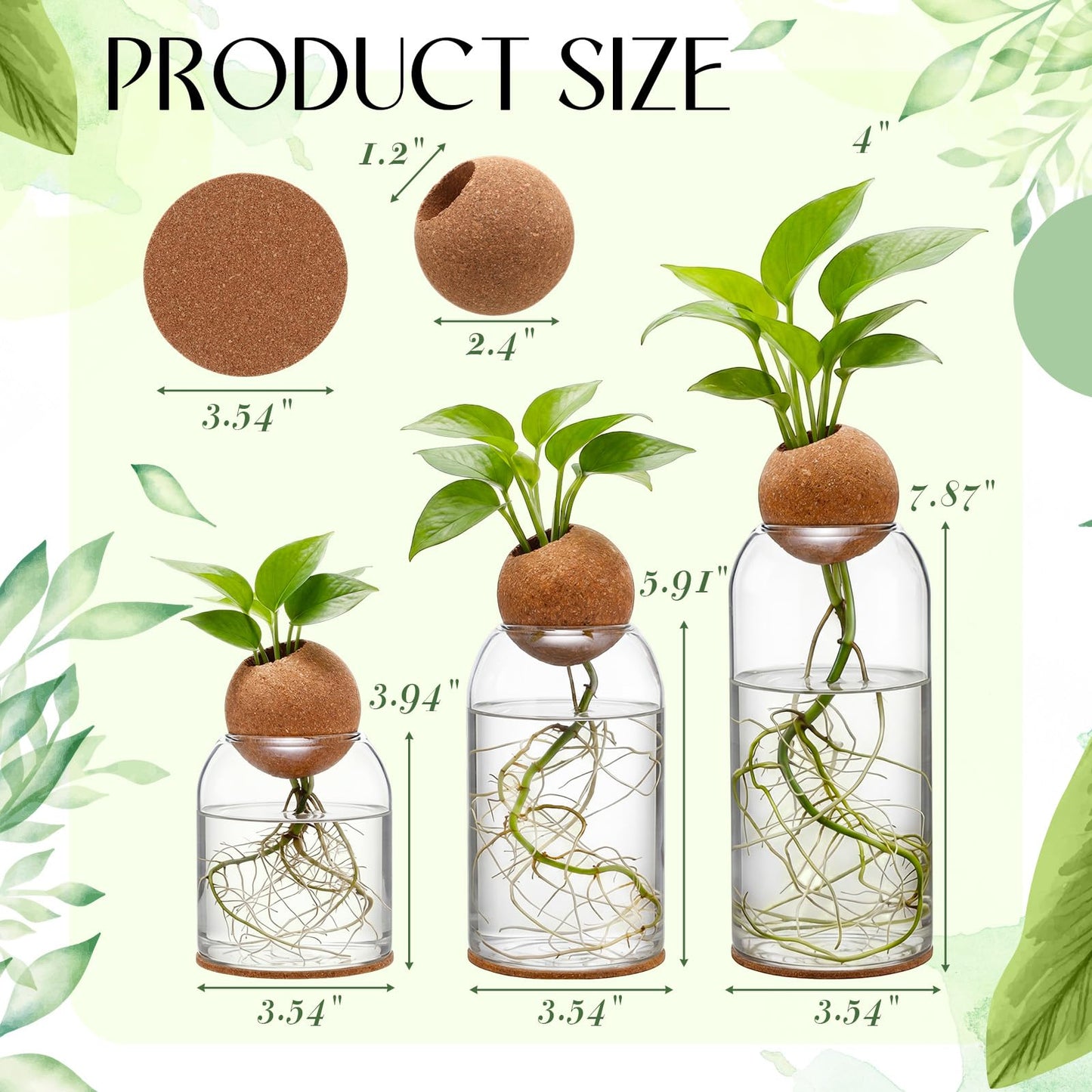 Baderke 3 Pcs Glass Plant Propagation Stations for Plants with Spherical Lids and Cork Coasters Hydroponic Spherical Cork Planter Desktop Vases for Plants Cuttings Home Office Tabletop Decor