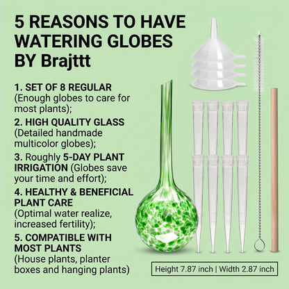 Brajttt Plant Watering Globes Automatic Glass Watering Bulbs, Glass Ball Planter, Decorative Garden Watering Plant Watering Bulbs with 8-Pack, 2.87 inch Diameter