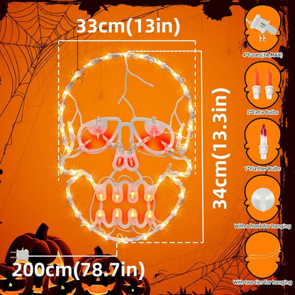 JUSTPRO 13.3" Lighted Skull Halloween Window Silhouette Decoration,Halloween Lighted Window Decoration,Hanging Light Up Holiday Ornament (Skull Light)
