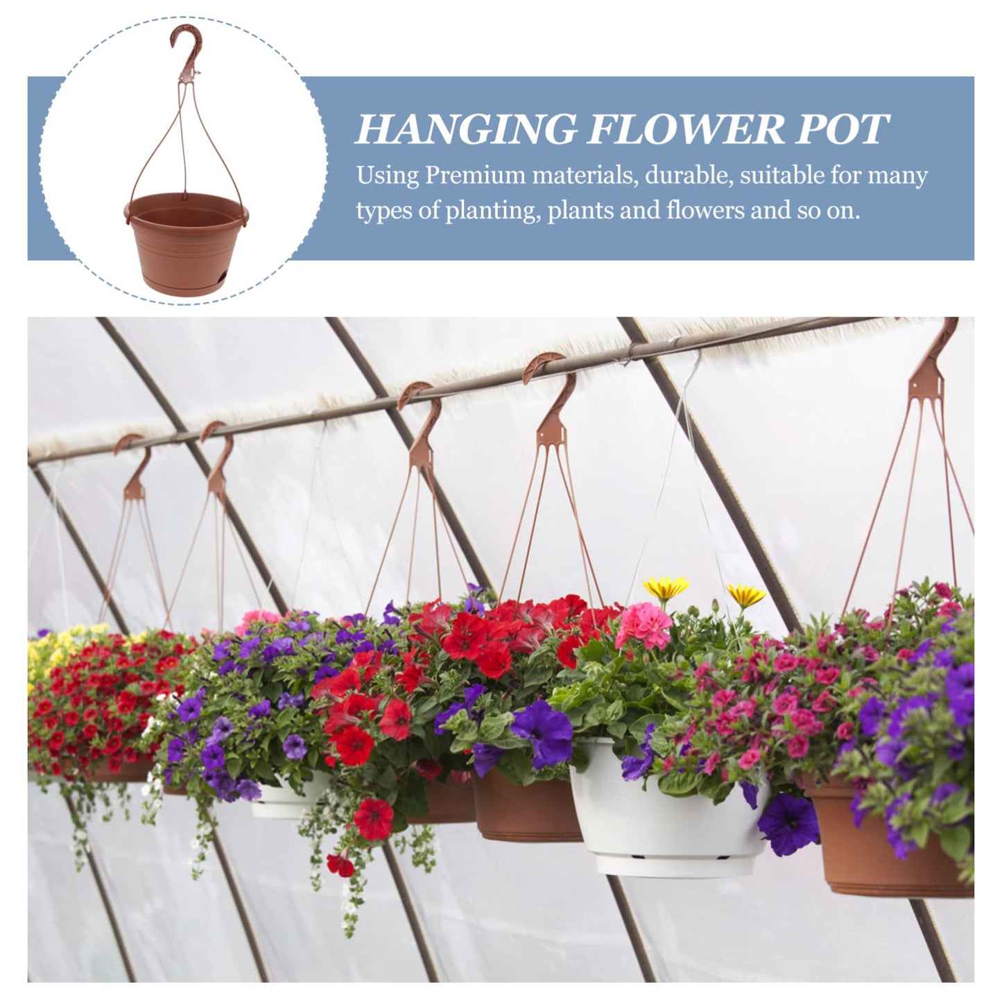 GANAZONO 3pcs Hanging Planters Durable Plastic Hanging Flower Pots with Hooks for Home Balcony Garden Decor