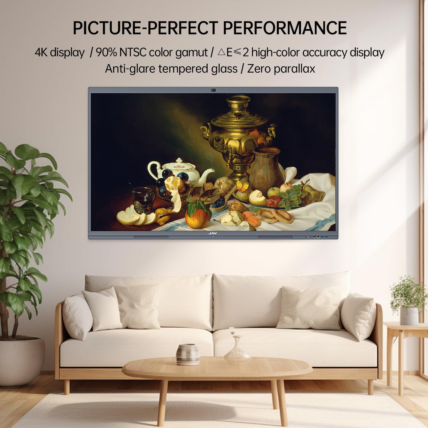 JAV 65" Smart Board Pro Google EDLA Certified 4K UHD Interactive Whiteboard for Classroom Office All-in-One Touchscreen Display with 48MP AI Camera 100W Soundbar Android 14 8+128GB Wall Mount Included