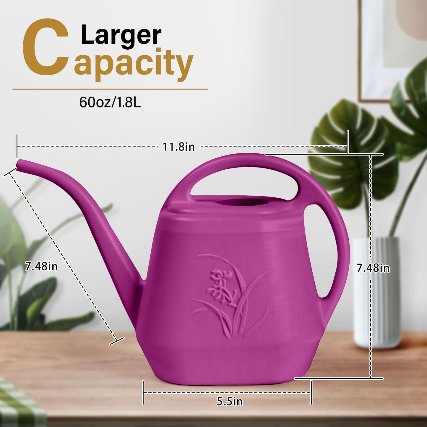 TTAOE GN Watering Can - for Home Plant Garden - 1/2 Gallon - Rose Red