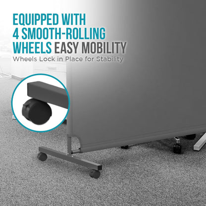 Steel-AID 50-inch Rolling Privacy Room Divider - Freestanding Office Wall Partition with Non See-Through Blackout Screen - Sturdy & Durable Iron Frame - Rolling Wheels - Black, White, Gray & Blue