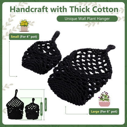 HOREAKHJ Macrame Wall Plant Hanger, Hanging Planter Basket Holder, Wall Planters for Indoor Plants, for Up to 6 Inch Pot (Black, 6-Inch)