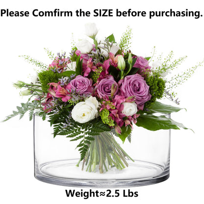 YOUEON Wide Glass Cylinder Vase, 4" Tall x 8" Wide Flower Glass Vase, Cylinder Terrarium Bowl, Decorative Centerpiece for Weddings Events, Pillar Candle, Flower Arrangement, Clear