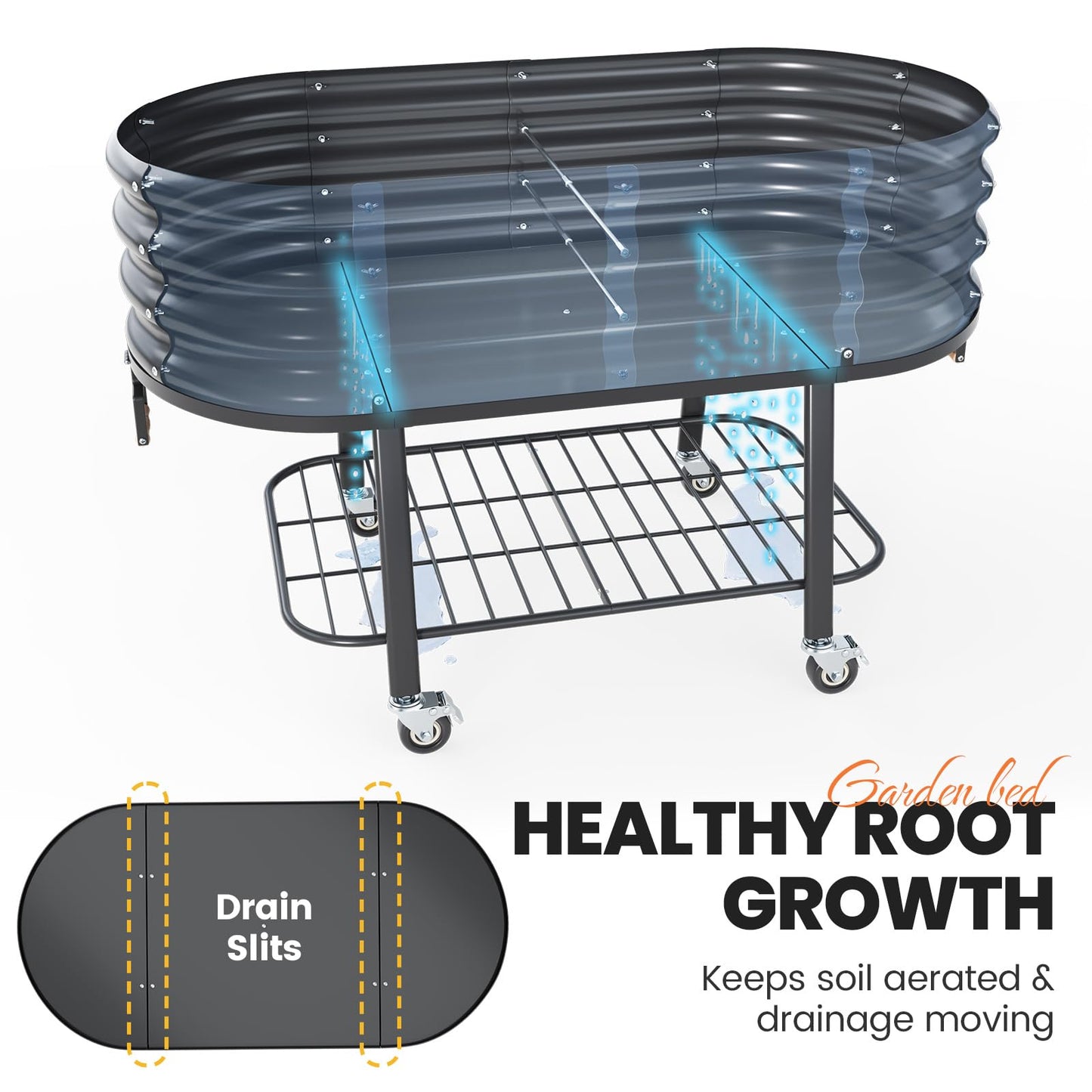 KING BIRD Large Raised Garden Bed with Legs Galvanized Elevated Planter Box 47.2x23.6x29.9 in for Backyard, Patio, Balcony, Dark Grey