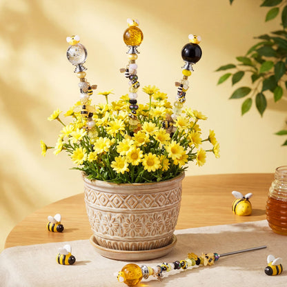Lineshading 118 Pcs Bee Garden Stakes Wand DIY Beaded Stakes Garden Decor Includes 4 Crystal Stopper Top 10 Bee Pendant 68 Large Hole Beads 4 Threaded Rods 4 Pcs Nuts, for Craft Supply