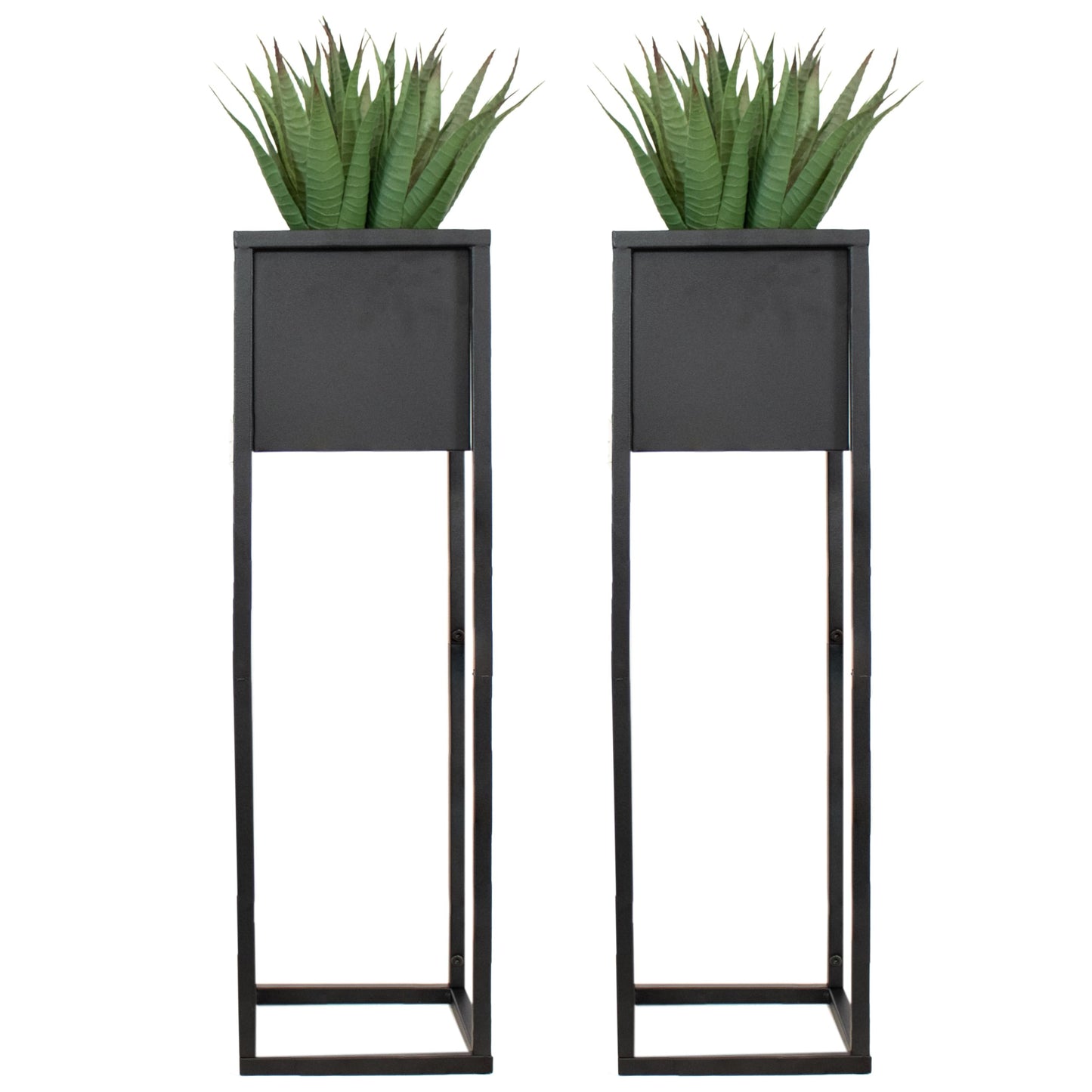 Sunnydaze Modern Simplicity 8.25" Square Metal Raised Planter Box with Legs - Set of 2 - Indoor or Outdoor Use - Black - 27" H