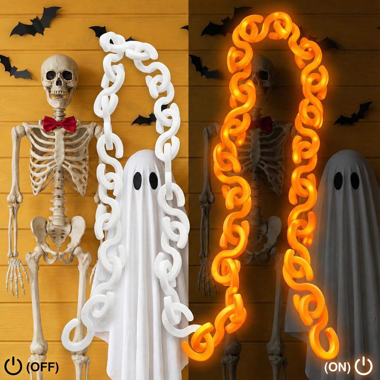 amadecohome 10 ft Halloween Chain Lights Outdoor, Waterproof Orange Purple Plastic String Lights with 8 Lighting Modes and Timer, Halloween Decoration for Skeleton Dog, Spooky, Creepy Costumes Party