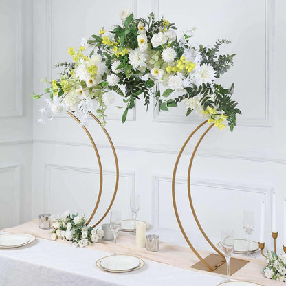 Efavormart 38" Gold Metal Floral Arch Frame Wedding Table Centerpiece Stand With Curvy Design, Large Table Display Or Aisle Prop