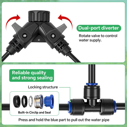 120Ft 1/4" Drip Irrigation System for Garden – 26 Adjustable Copper Nozzles, Automatic Atomizing Sprinkler System for Outdoor Plants Raised Bed, Yard, Potted Plants & Lawn