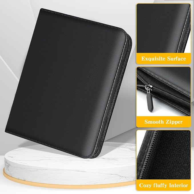 Jumbo Card Binder for PKM – WITHYU PU Leather Ringless Card Collection Binder with 60 Pockets, 5.4'' x 7.4''Card Holders Storage Album for Game Card (Black)