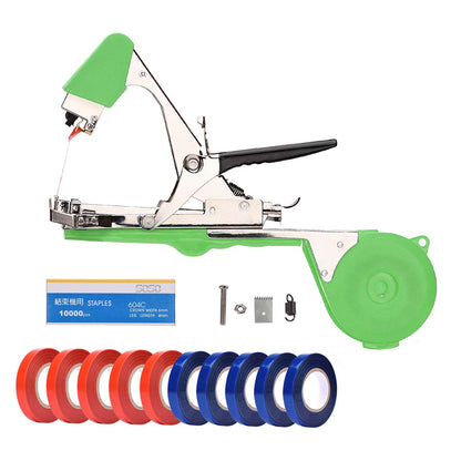 Yolando Plant Tying Machine Tape Tool for Tomatoes Peppers Grapes Cucumbers and Vining Vegetables Quickly and Easily Tie, Great for Gardeners Farmers, with Tapes, Spare Parts, Staples - Green