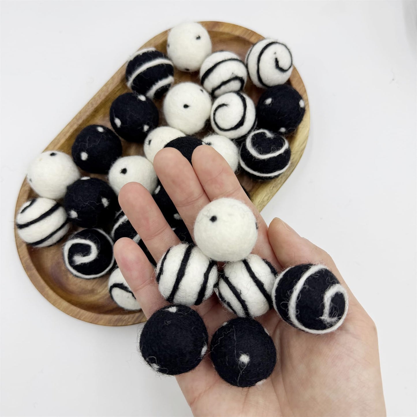 Wool Felt Balls for Crafts 2.5cm 40pc Black White Polka Dots DIY Felt Ball Garland