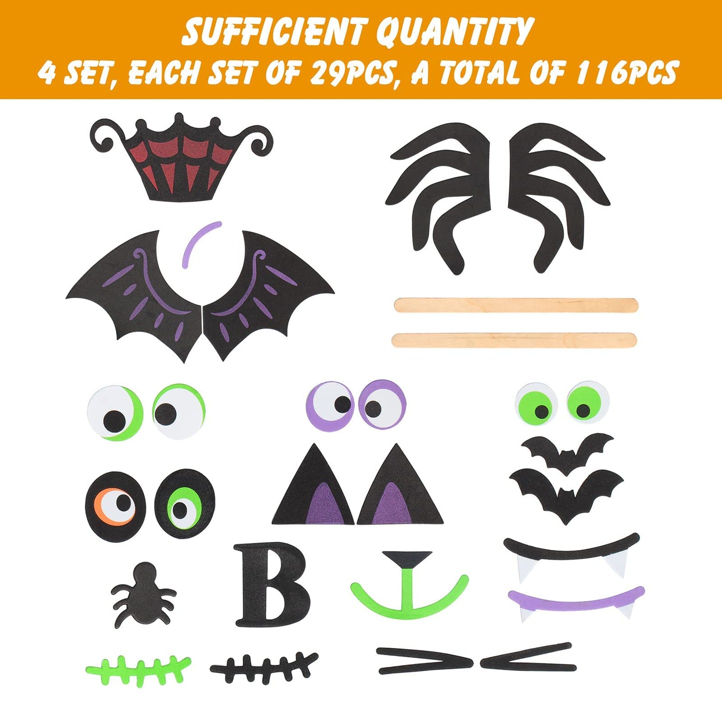 16 Packs Foam Halloween Pumpkins Decorations Stickers, Make Funny Pumpkins Craft Kits for Holiday Decor Kit Party Best Gift for Kids Adult Girls Boys DIY Jack-O-Lantern Pumpkin