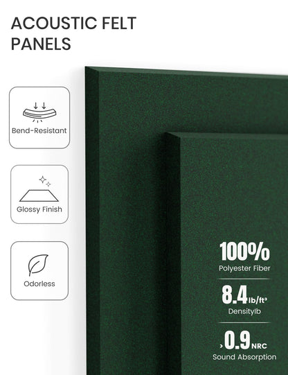 Felt Bulletin Board Tiles -28"x18" Cork Board Alternative for Office Decor, Push Pin Board Wall Organizer 6-Pack -Pine Green