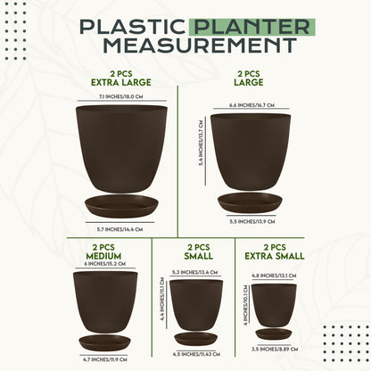 Utopia Home - Plant Pots Indoor with Drainage - 7/6.6/6/5.3/4.8 Inches Home Decor Flower Pots - Pack of 10 Plastic Planters for Indoor Plants, Cactus, Succulents Pot - Brown