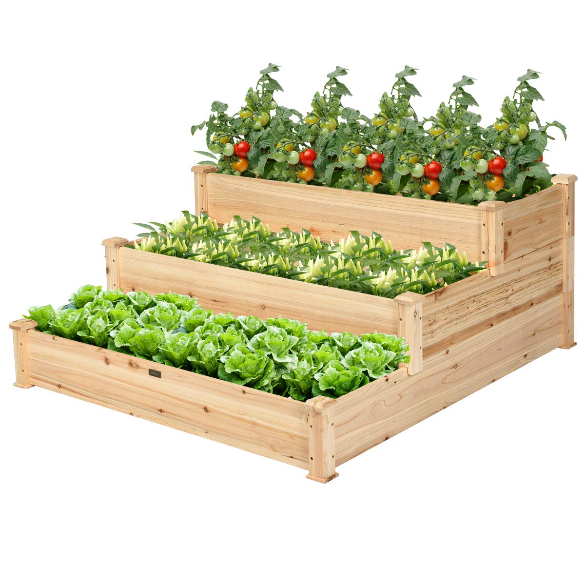 Giantex 3 Tier Raised Garden Bed, Outdoor Planter Box Vegetable Flowers Growing Box, Elevated Raised Bed Kit, Wood Planting Container, 49’’x49’’x22 (LxWxH)