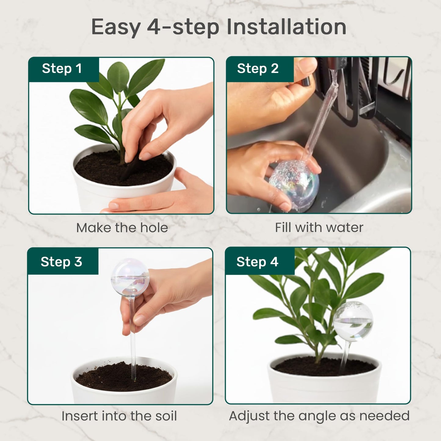Little Green Leaf Automatic Plant Watering Globes Self Watering Planter Inserts (Set of 4) | Hands Free Clear Glass Bulbs | Planter Spikes to Support Indoor & Outdoor Plant Health (200ml)
