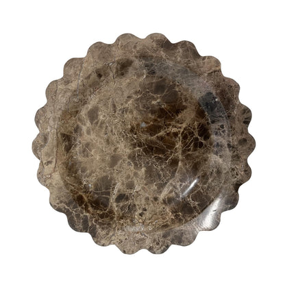 SAIDKOCC Marble Tray Round Scalloped Tray Small Serving Platter for Counter, Bathroom, Kitchen, Nightstand, Jewelry Ring Dish Holder (Coffee Net)