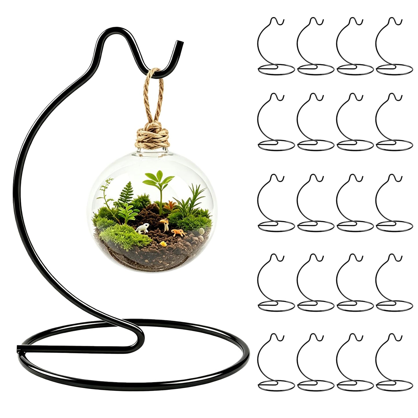 Orepzinc 20 Pcs Ornament Display Stand Small 6 Inch, Ornament Hanger, Air Plant Holder Terrariums Hanging Stand Crystal Ball Hanging Hook for Christmas Wedding Home Office Decoration(Black)