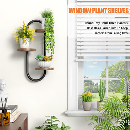 VIXLON Wall Mounted Plant Stands for Indoor Plants, Window Plant Shelves, Plant Wall Mount Holders Indoor Decor Hanger, 3 Tiered Hanging Plant Stands, Home Office Living Room Decor
