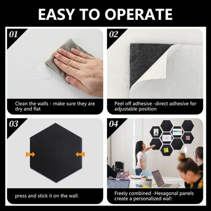 8 Packs Silver Grey Hexagon Felt Pin Board, 12" Bulletin Board with 30 Push Pins, Felt Board for Home Kitchen Office Decor, Self-Adhesive Corkboard Tiles for Walls Message Photos Memos Display