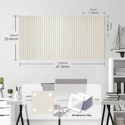 Large Cork Board for Office, 8 Pack Felt Wall Tiles with Slat Wall Paneling and Safe Removable Adhesive Tabs, Felt Bulletin Board Pin Board Cork Boards for Walls - Oatmeal