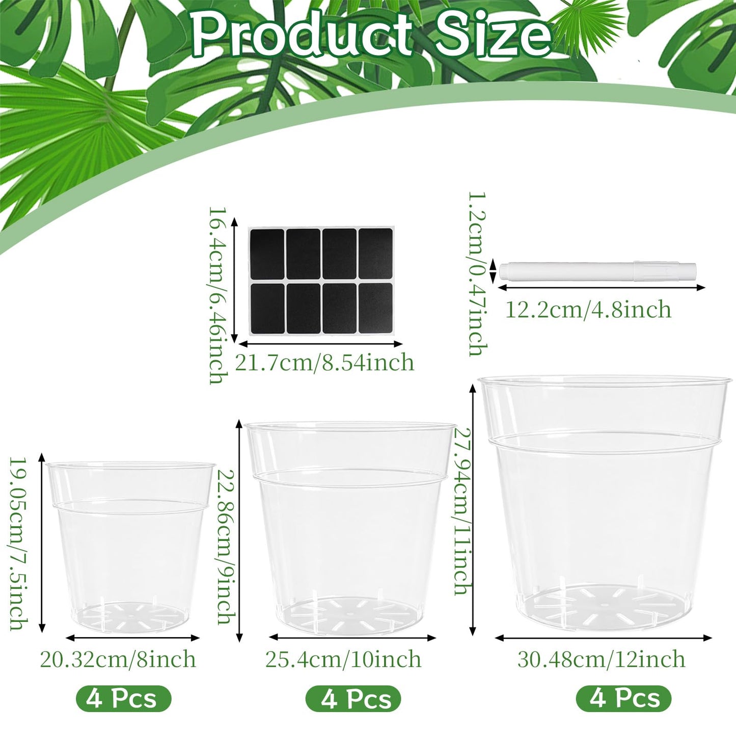 PEDOBALI 12 Pcs 8/10/12 Inch Large Size Clear Nursery Pots with Drainage Holes Flexible Plastic Planters Transparent Plant Bottle Variety Pack for Succulents Indoor Plants