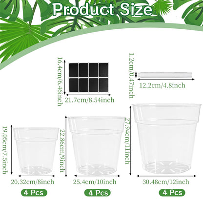 PEDOBALI 12 Pcs 8/10/12 Inch Large Size Clear Nursery Pots with Drainage Holes Flexible Plastic Planters Transparent Plant Bottle Variety Pack for Succulents Indoor Plants