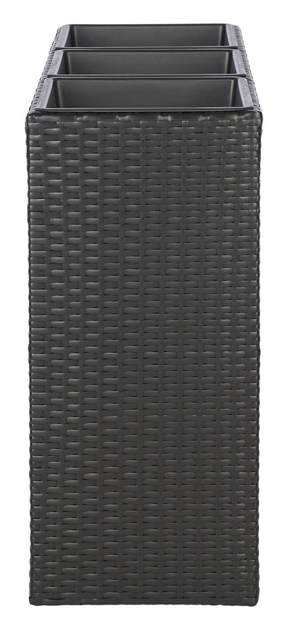 SAFAVIEH Outdoor - Rita Black Wicker 3-Tier Plant Stand with Baskets, Vertical Flower Rack Planter Shelf for Patio, Balcony, Garden, 32.28"W x 11.02"D x 24.8"H (PAT7705A)