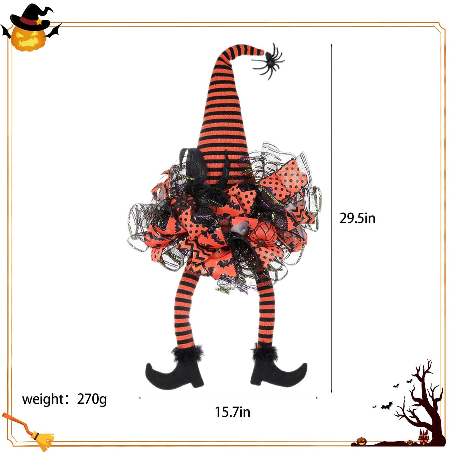 Halloween Door Witch Wreaths with Lights,Burlap Outdoor Front Door Witch Wreath for Home Indoor Outdoor Party