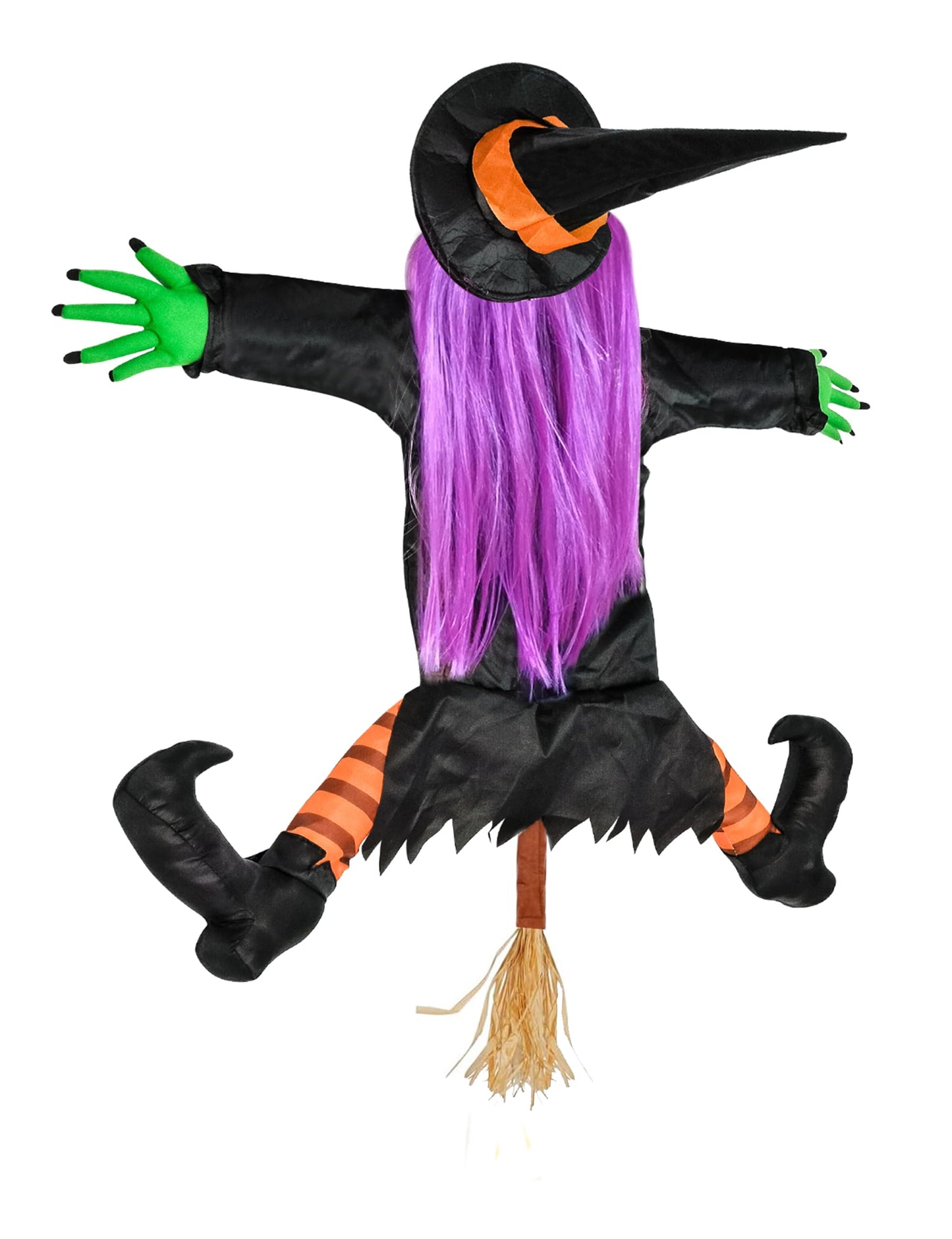 Huoety 54" Crashing Witch Halloween Decoration – Flying Witch on Broom Colliding with Tree for Outdoor Yard, Porch, Garden, and Haunted House Décor – Betty Bash Large Halloween Prop