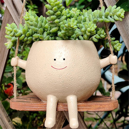 Swing Face Planter Pot - Hanging Smiley Planter for Indoor and Outdoor Plants, Succulents, String of Pearls - Cute Creative Swing Gifts for Holidays and Parties