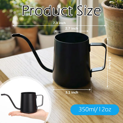 350ml Small Watering Can for Indoor Plants, 12oz Mini Plant Watering Pot with Long Spout and Handle, Black Tiny Stainless Steel Watering-Can for Outdoor Indoor Plants Flower Garden