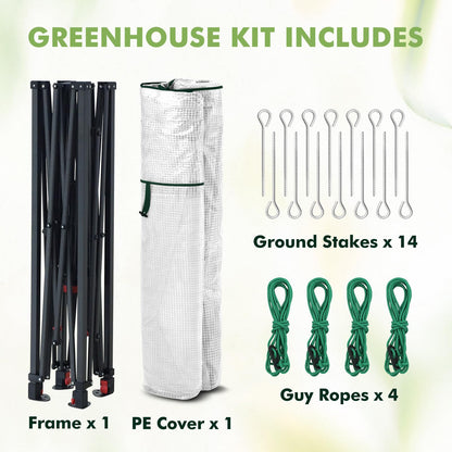 EAGLE PEAK 6x6 Portable Pop Up Greenhouse, Patented Center Lock Easy One Person Setup, Walk-in Outdoor Greenhouse with Gable Roof, Weight Bags, Zippered Doors & Windows, White
