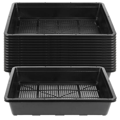 SINJEUN 15 Pack Mesh Bottom Seed Starter Trays, 15 x12 Inch Plastic Plant Tray Mesh Plant Germination Trays for Microgreens, Black