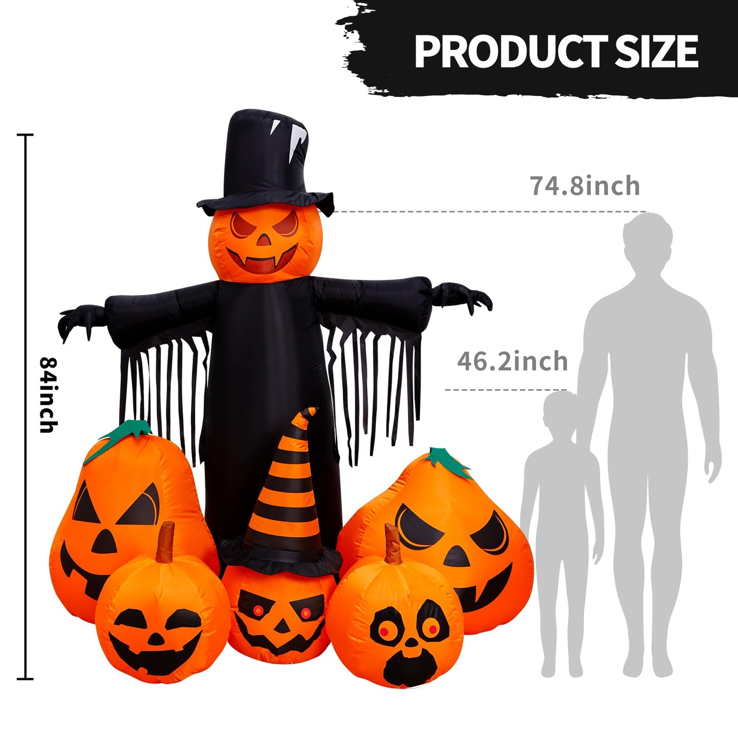 Max Fun 7FT Halloween Inflatables Pumpkin Decorations with LED Build-in Halloween Yard Decoration Blow Up Inflatables for Outdoor Indoor Garden Lawn (7Ft-Halloween Pumpkin)