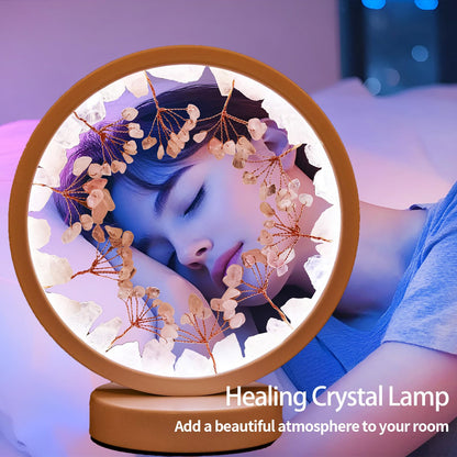 Runyangshi Crystal Night Lamp Natural Rose Quartz Crystals Small Tree Bedside Ambient Lamp USB Port 3 Colours Adjustable Lamp Suitable Night Light for Living Room Bedroom Office Home Decor Gift