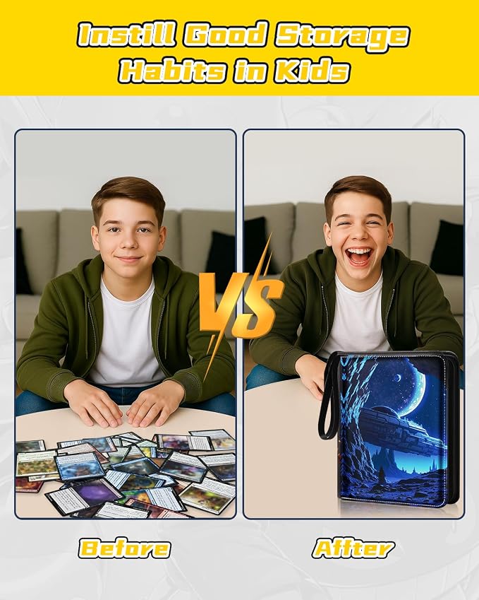for 9 Pocket Card Binder for MTG, TCG, Game Cards Holds 900 Cards - Large Capacity Trading Card Collection Album Folder with Zipper for Men Boys Teens Planet Design for Sports Card