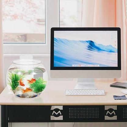 ULTECHNOVO 8.66 Inch Desktop Fish Tank Clear Plastic Round Fish Bowl 1.5 Gallon Portable Aquarium for Home Office Decoration and Plant Terrarium Container