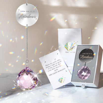 Mooncraftlogy Memorial Gifts for Loss of Loved One, Unique Sympathy Idea, Pink Crystal Ball Grief Suncatcher, Rainbow Bereavement Box for Mom Dad Husband Son Daughter