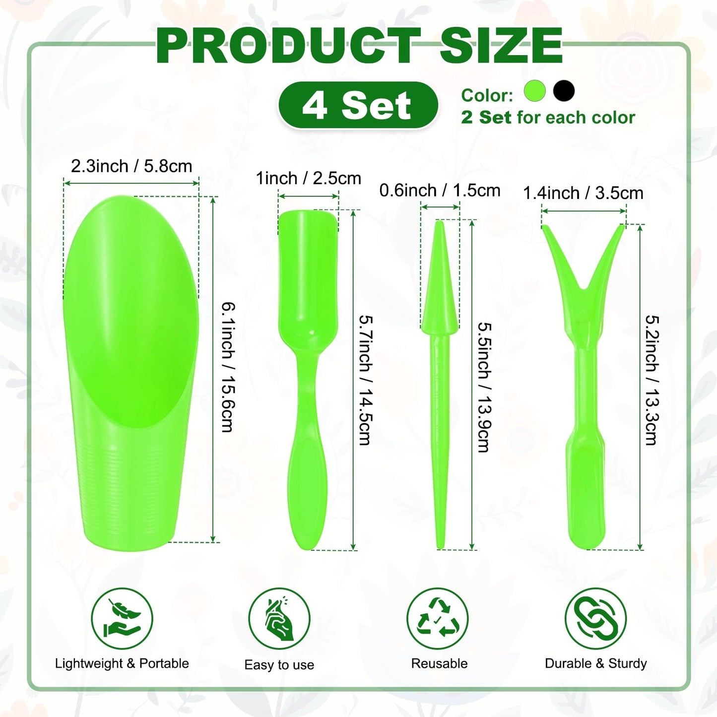 M METERXITY 2-Set Garden Shovel Hand Tools Transplanting Succulent Cultivation Digging Scoops Kits, Plastic Mini Garden Tool Set for Flower Planting/Bonsai Potting [Green, Black]