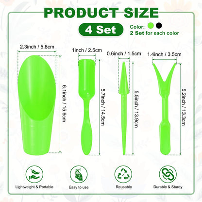 M METERXITY 2-Set Garden Shovel Hand Tools Transplanting Succulent Cultivation Digging Scoops Kits, Plastic Mini Garden Tool Set for Flower Planting/Bonsai Potting [Green, Black]