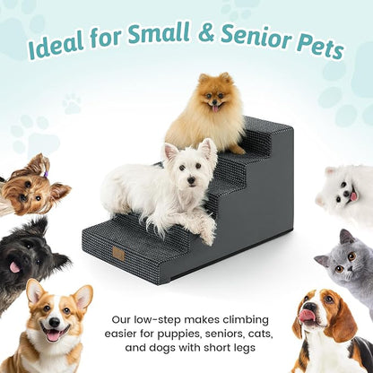 COZY KISS Dog Stairs for Small Dogs 15.7" H, 4-Step Gentle Incline Pet Step for Couch Sofa, Non-Slip Dog Ramp for Puppy Doggie Senior Cats, 15.7x23.6x15.7 Inch, Charcoal Grey