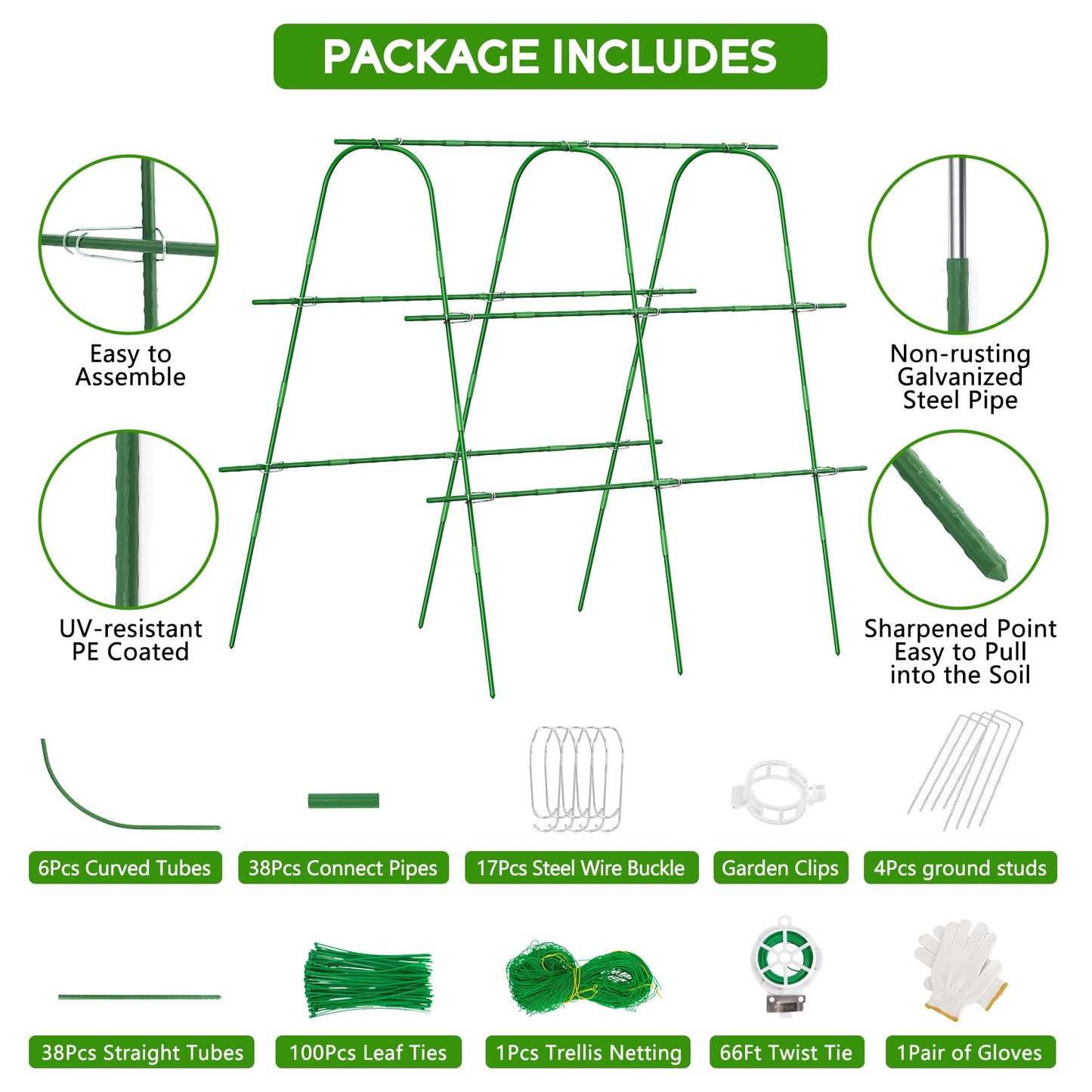 Unves Cucumber Trellis for Raised Bed, 63" x 63" Garden Trellis for Climbing Plants Outdoor, U-Shape Arch Cucumber Trellis Plant Grow Support Frame for Vine, Peas, Bean