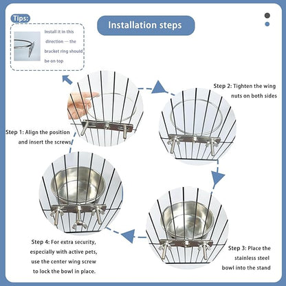 Stainless Steel Pet Crate Bowls, 2-Pack Rabbit Food Water Bowls No Spill Removable Hanging Parrot Feeding Cups Kennel Feeder Coop Cup for Small Medium Pets Birds Bunnies Cats Dogs (S+M)